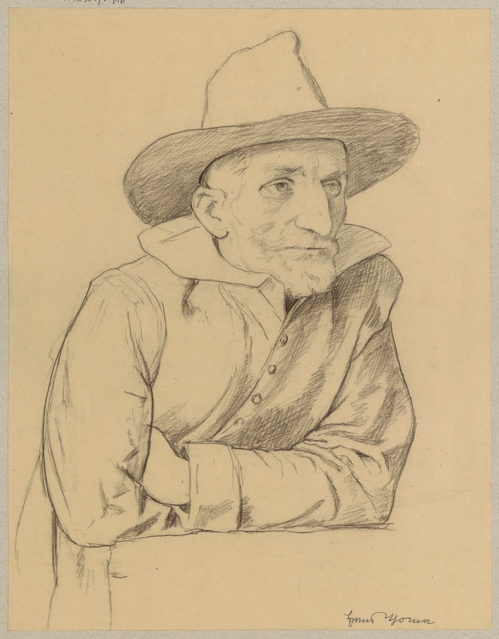 Estudio de un hombre mayor, con barba y sombrero de Hans Thoma