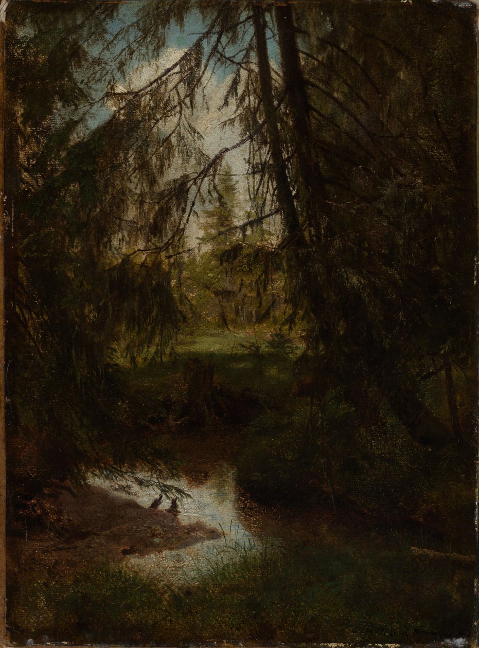 Abetos junto al arroyo del bosque de Hans Thoma