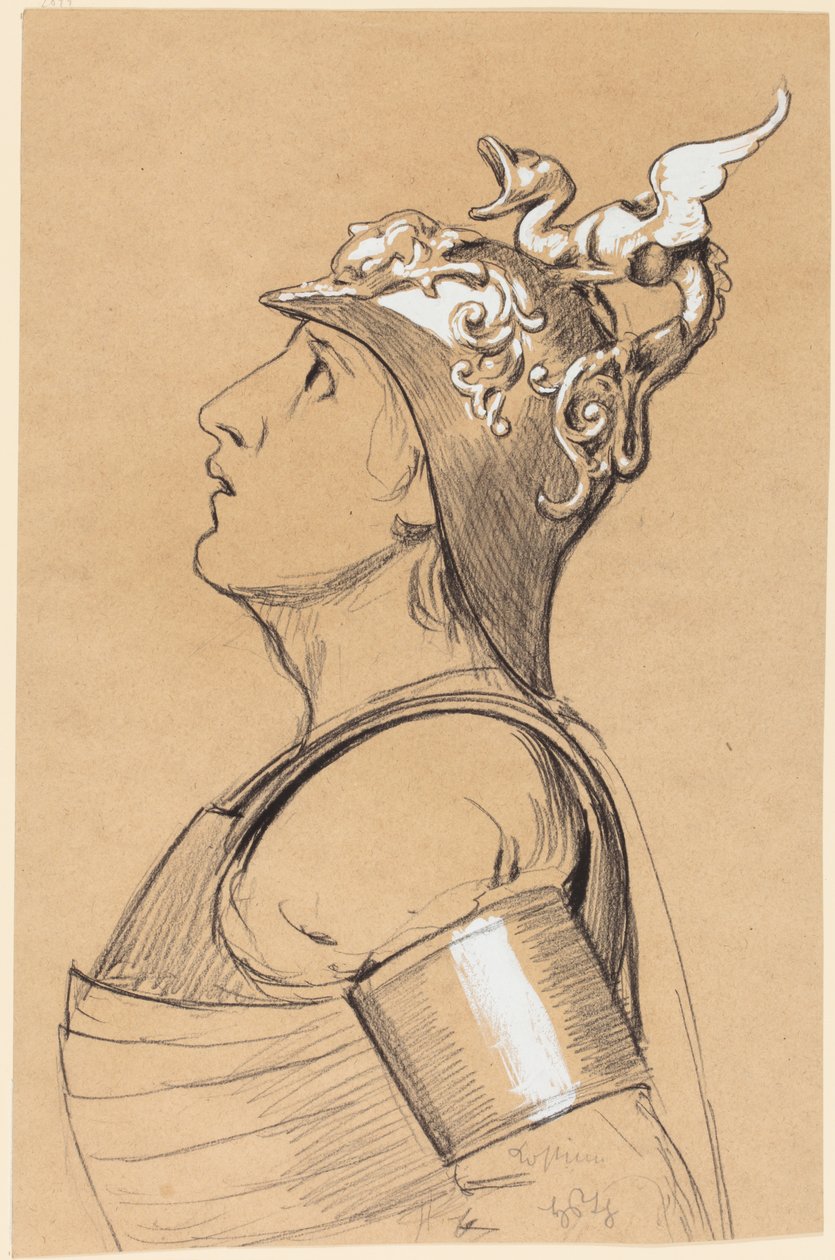 Valquiria (estudio de vestuario para Bayreuth), cabeza con casco de Hans Thoma