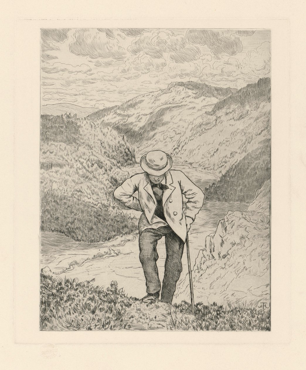 Excursionistas en la montaña de Hans Thoma