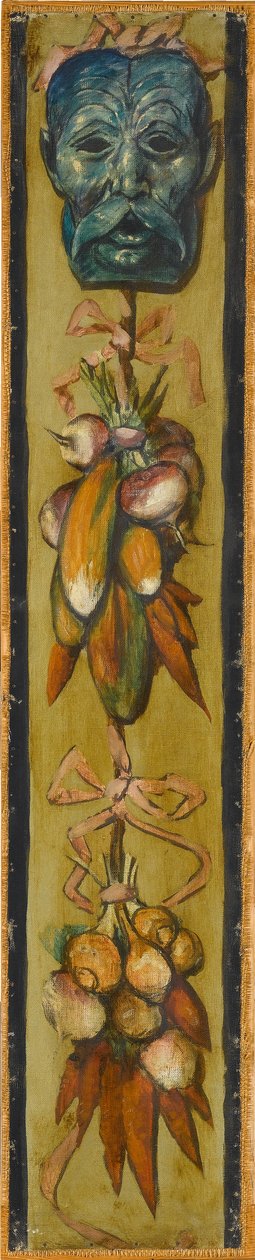 Wandfries aus dem Musiksaal des Hauses Pringsheim, München: Bärtige Maske mit Gemüsebündeln. Rechts von Inv.-Nr. 1917 de Hans Thoma