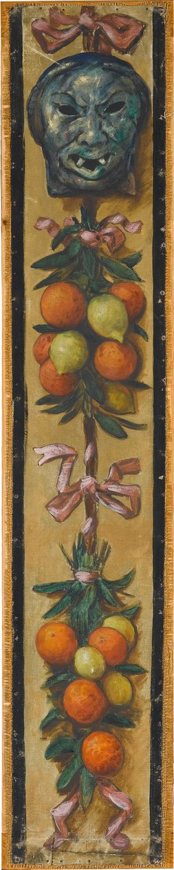 Wandfries aus dem Musiksaal des Hauses Pringsheim, München: Mongolische Maske mit Orangen und Zitronenbündeln de Hans Thoma