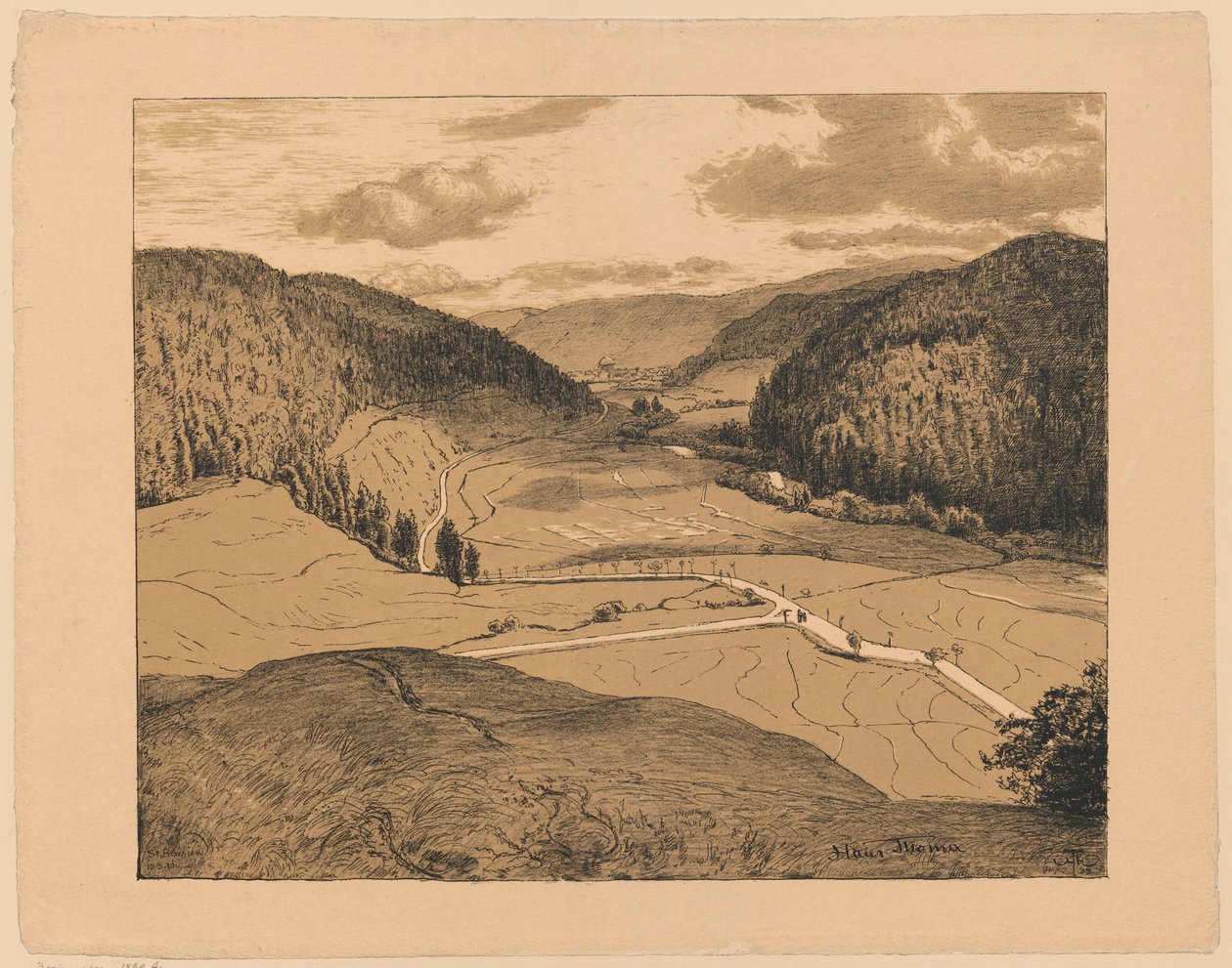 Vista de St. Blasien con la cúpula de la catedral al fondo de Hans Thoma