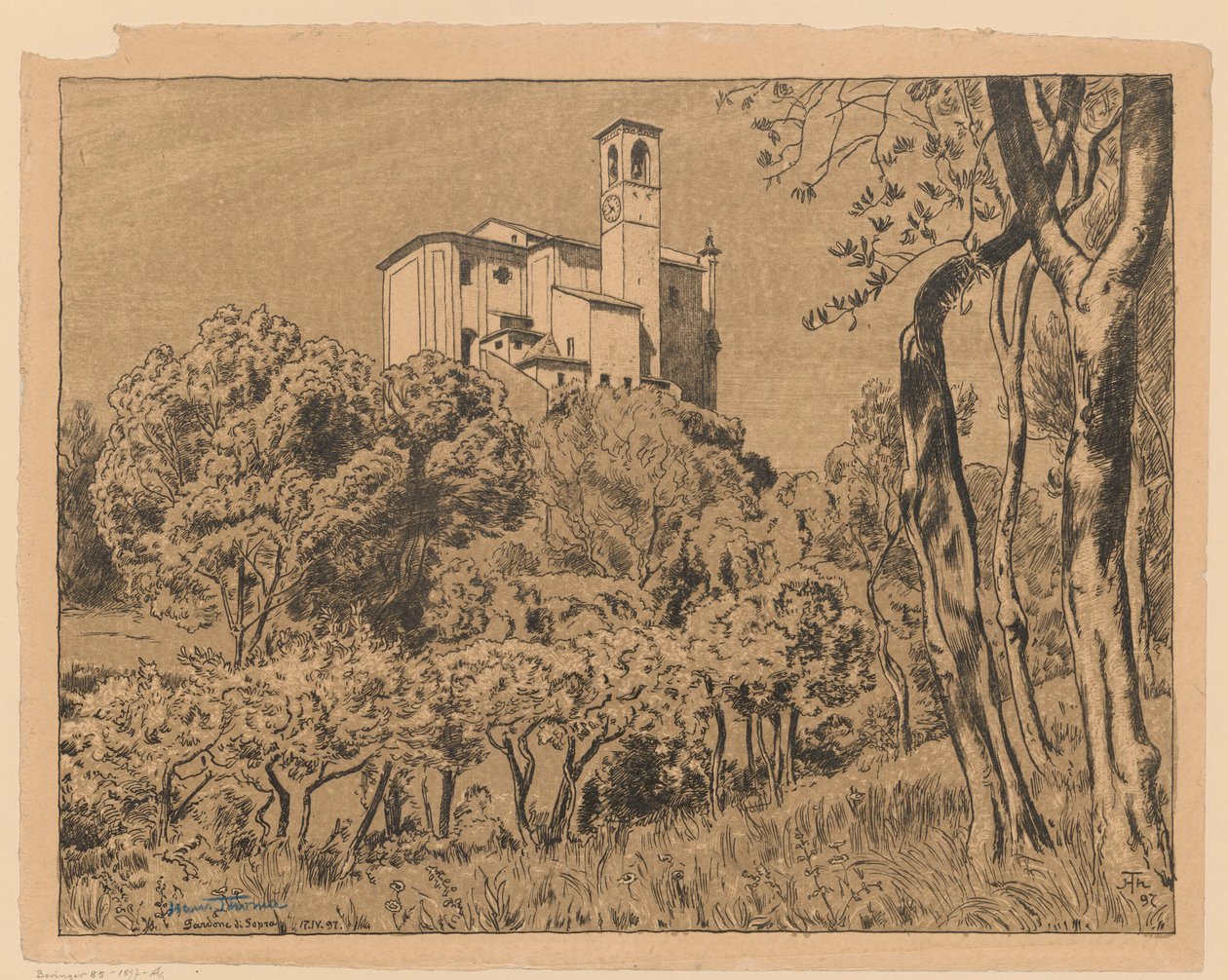 Vista de la iglesia de San Nicolás el Taumaturgo, situada en una colina de Gardone Riviera, a orillas del lago de Garda, en Lombardía de Hans Thoma