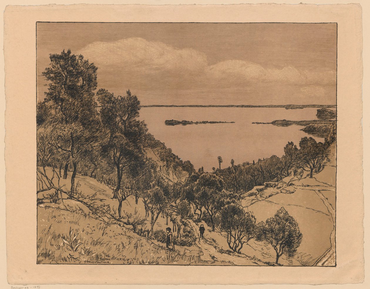Vista del lago de Garda desde los alrededores de Gardone Riviera, Lombardía de Hans Thoma