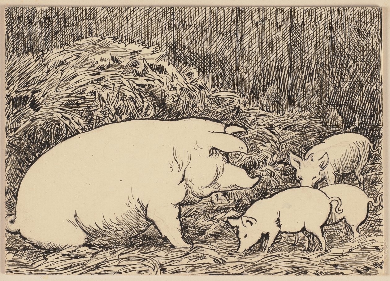 Ilustración del abecedario: cerdo de Hans Thoma