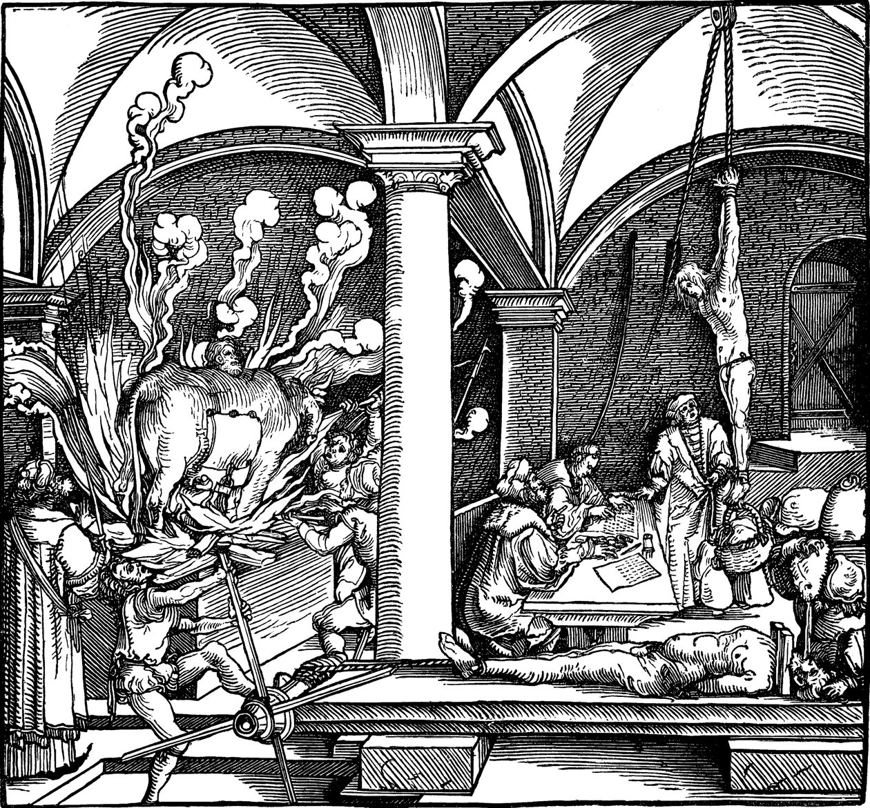 Tortura. Ilustración del libro Phisicke Against Fortune de Petrarca, 1532 de Hans Weiditz the Younger