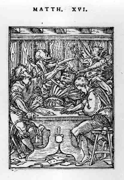 Los Jugadores, de la serie Danza de la Muerte, grabado por Hans Lutzelburger (fl.1505-26) c.1526-28 de Hans after Holbein the Younger