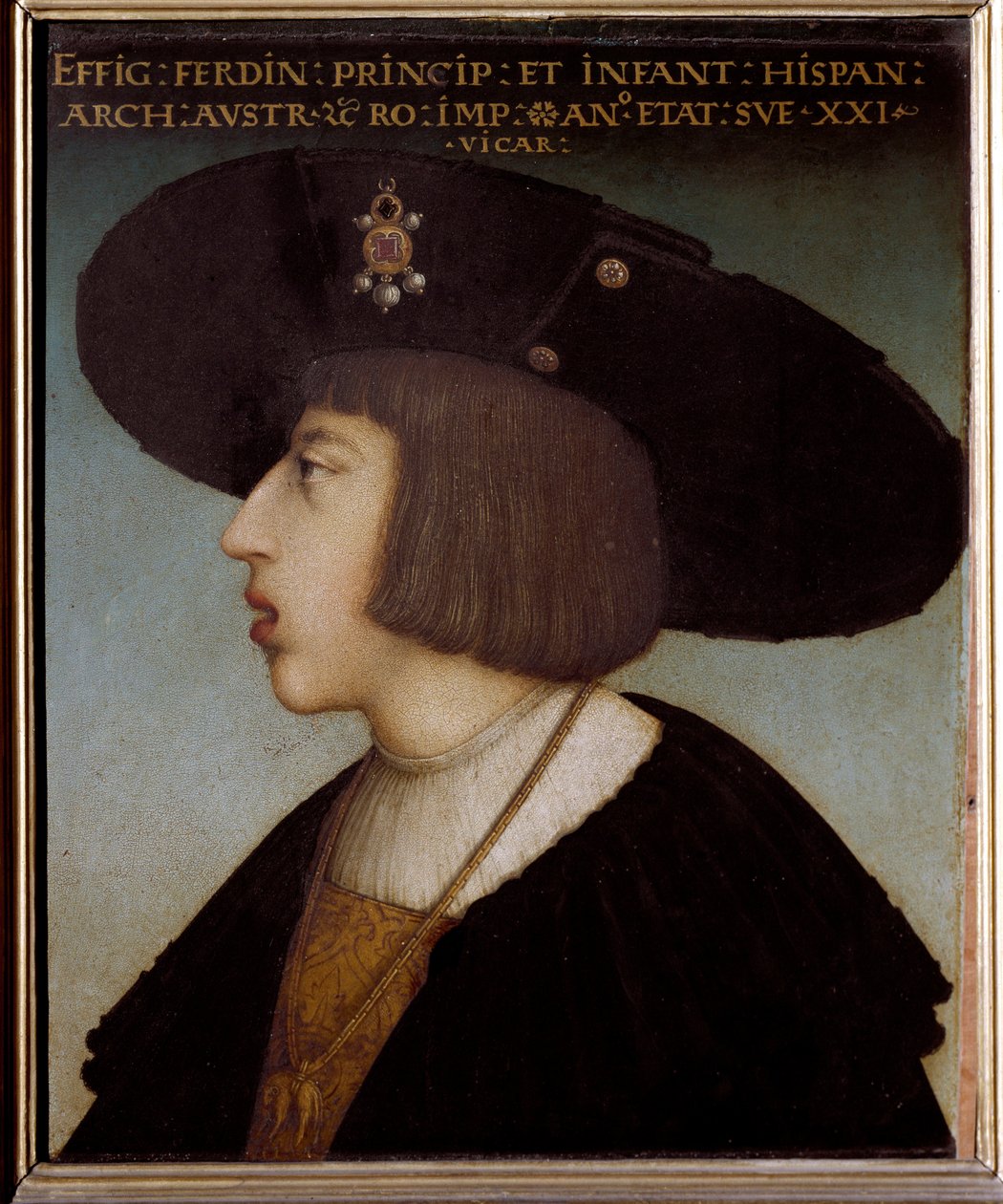 Retrato de Fernando I, Emperador del Sacro Imperio Romano y Rey de Bohemia y Hungría, a los 21 años (llevando el collar de la Orden del Toisón de Oro) de Hans or Johan Maler