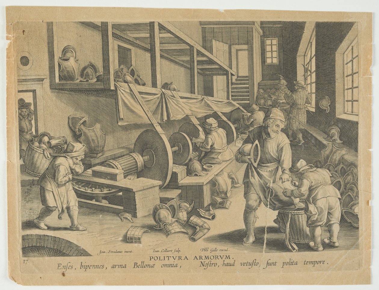 Politura Armorum, Pulido de armas, lámina 17 de la serie Nova Reperta, Descubrimientos Modernos, c.1588 de Hans the younger Collaert
