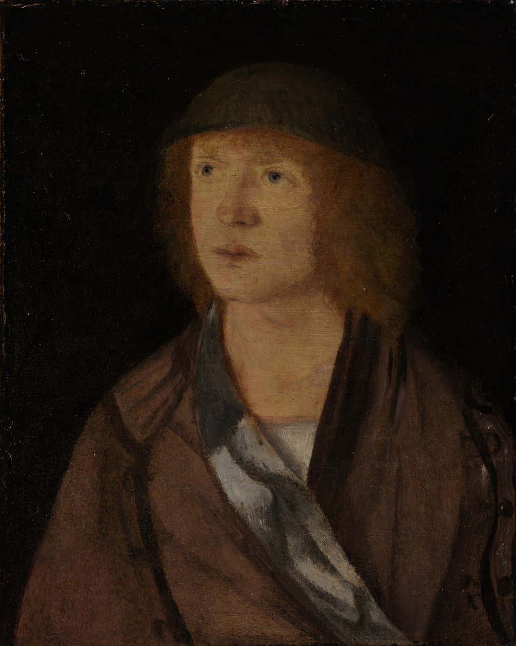 Retrato de un joven, reverso Chica haciendo una guirnalda de Hans von Kulmbach