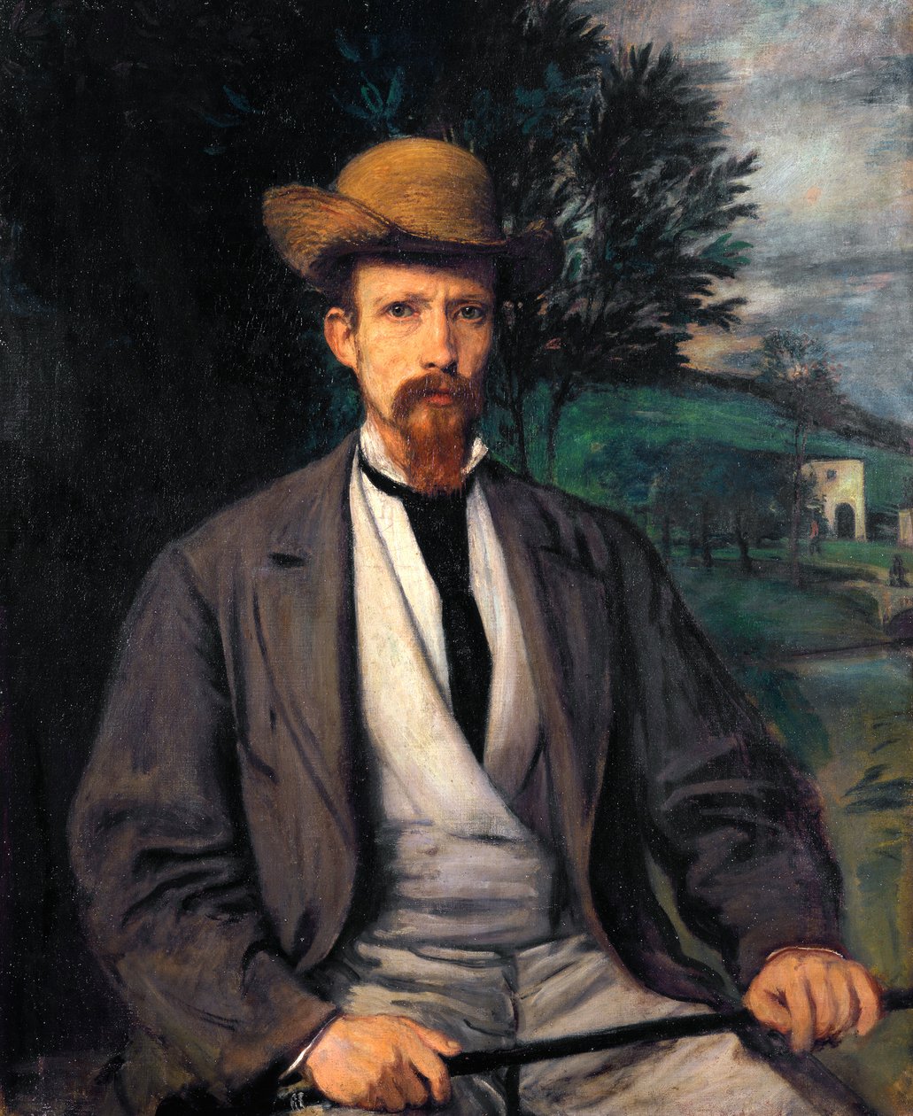 Autorretrato con sombrero amarillo de Hans von Marées