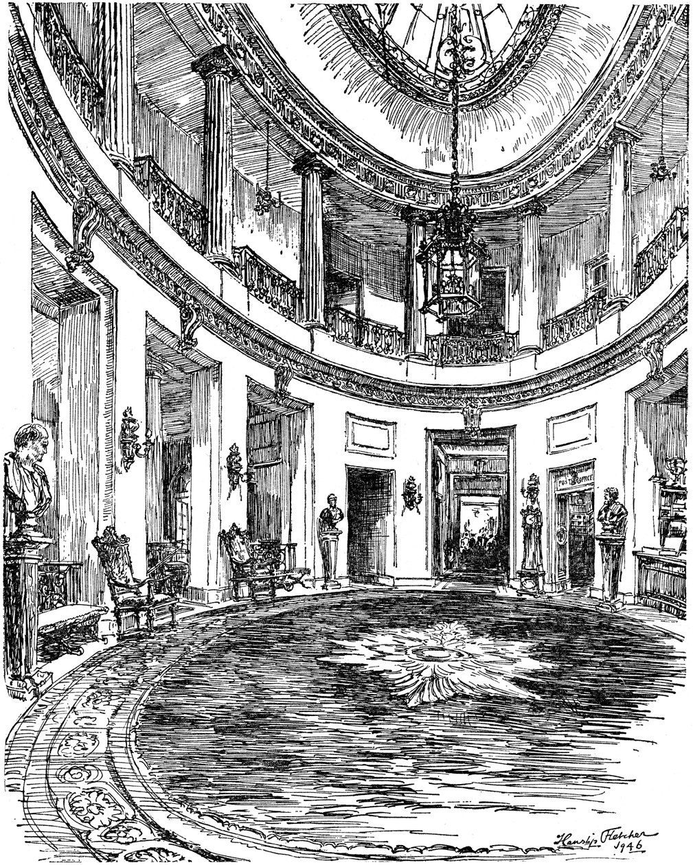 Vestíbulo de entrada del club RAC, Pall Mall, Londres, 1946 de Hanslip Fletcher