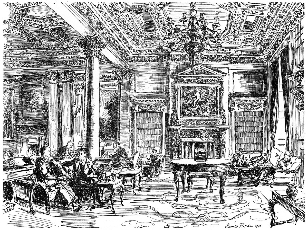 El salón de miembros, club RAC, Pall Mall, Londres, 1946 de Hanslip Fletcher