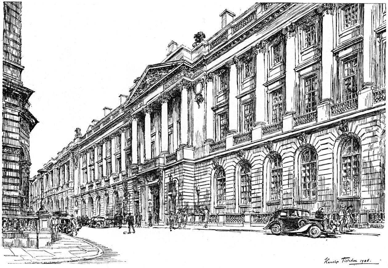 El exterior del Clubhouse RAC en Pall Mall, Londres, 1946 de Hanslip Fletcher
