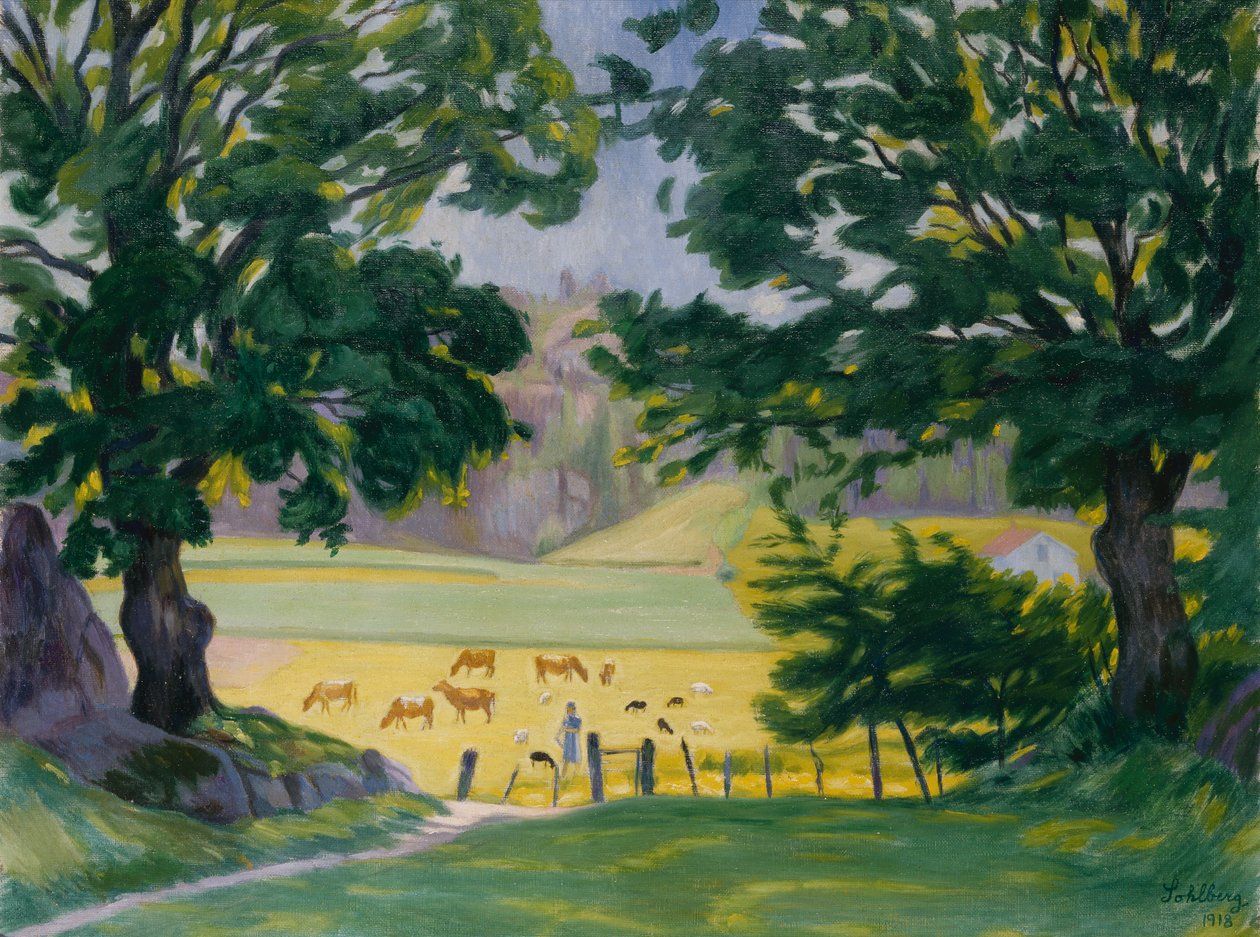 Sara cuidando su rebaño de Harald Oscar Sohlberg