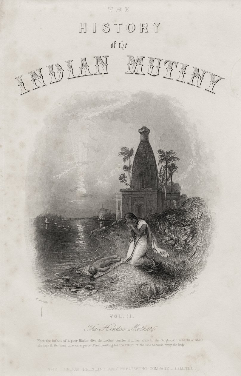 La madre hindú, grabado por E.J. Portbury, página de título de 