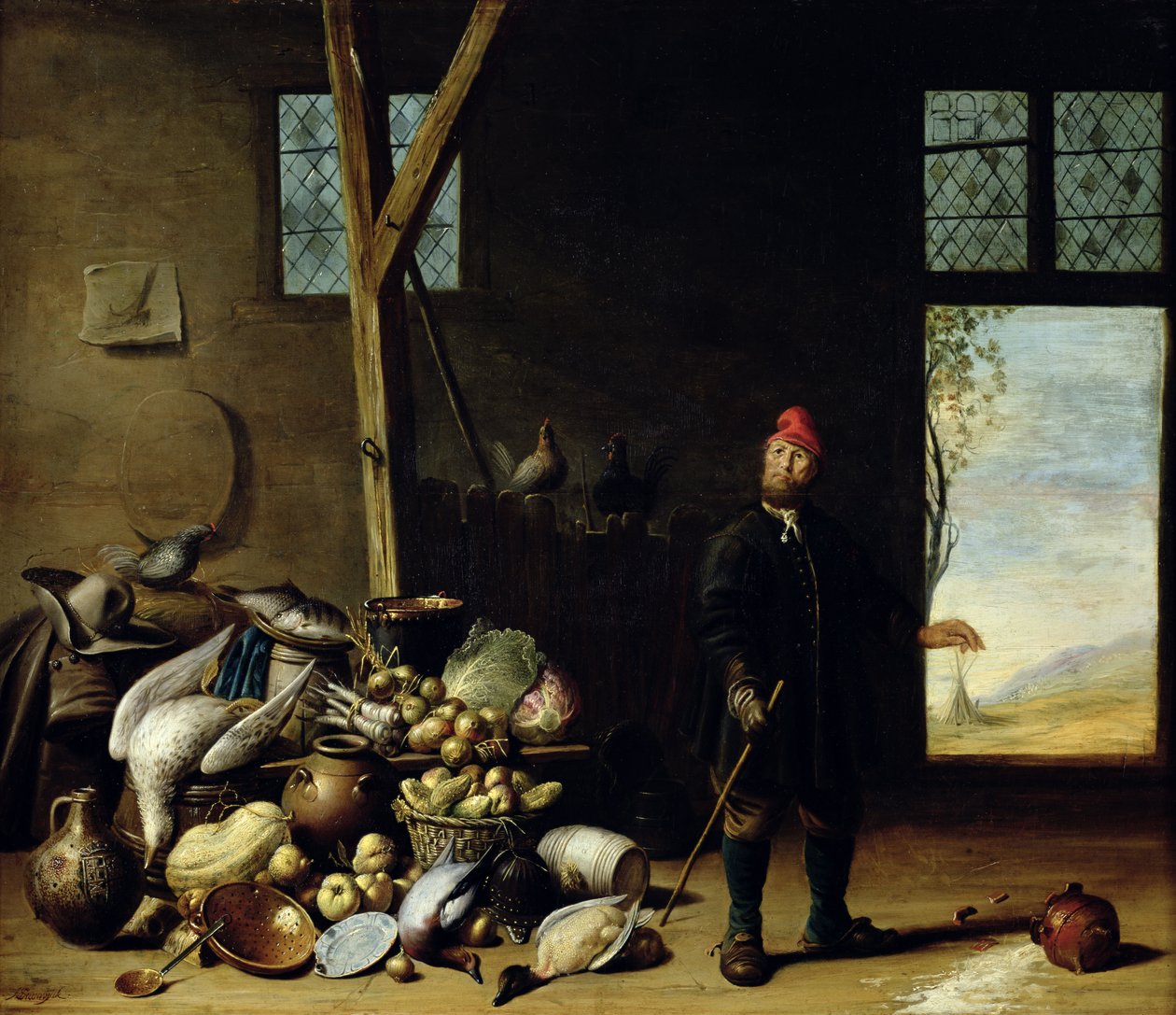 Campesino en un interior o, cocina con una naturaleza muerta de Harmen van Steenwyck