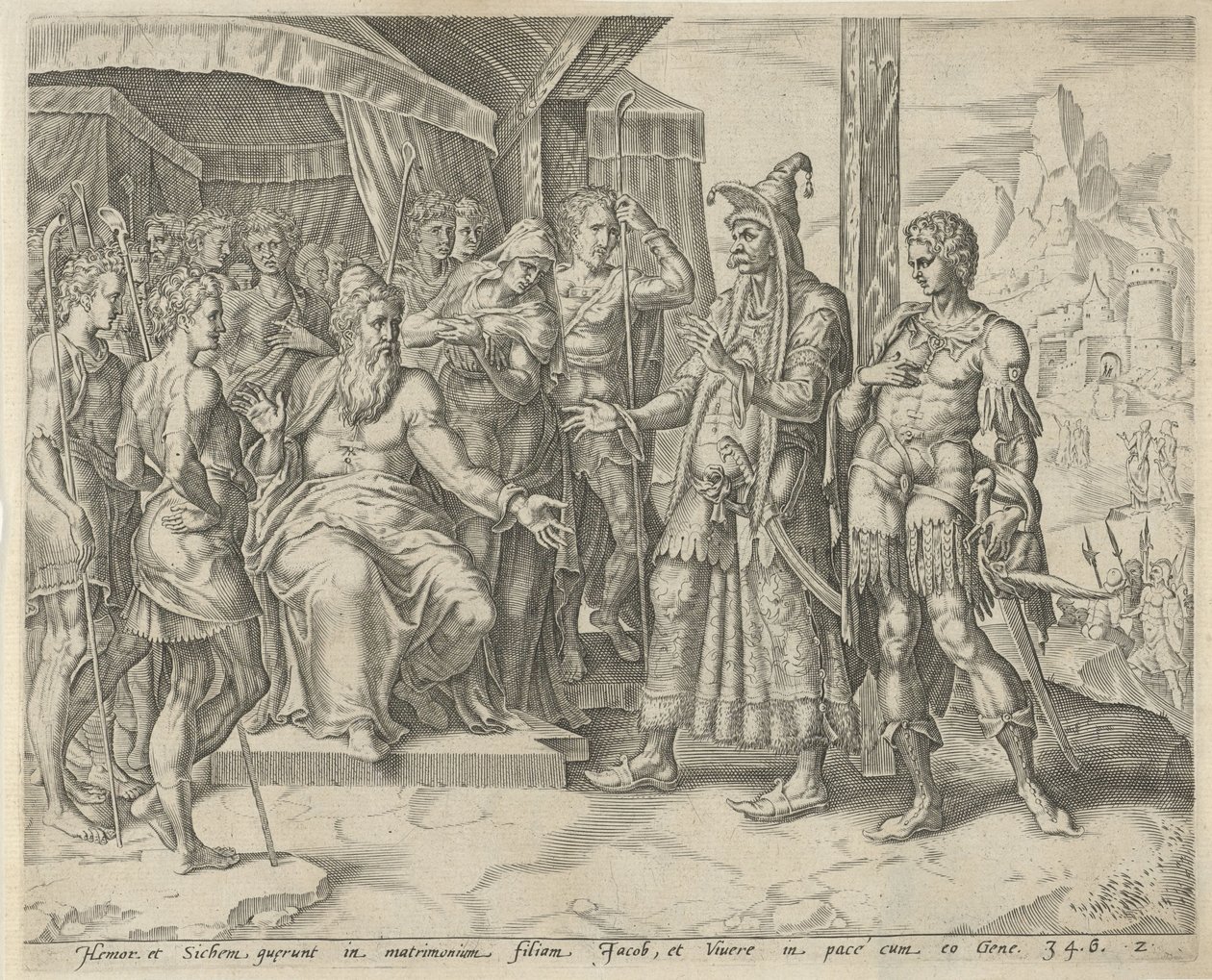 Hamor y Siquem le piden a Jacob la mano de Dina Historia de Dina y Siquem (título de la serie) de Harmen Jansz Muller