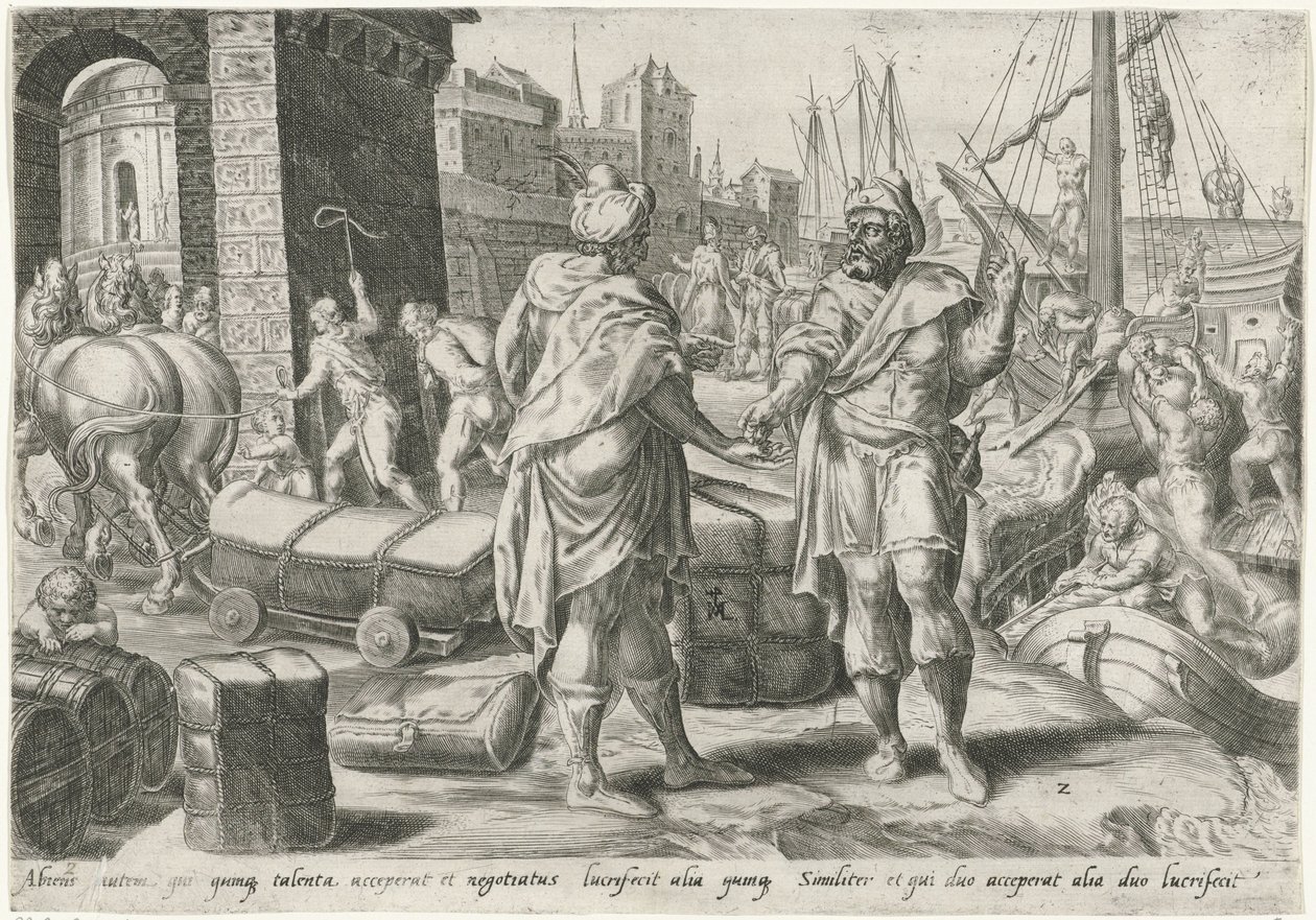 Siervo con los oficios de los cinco talentos Parábola de los talentos (título de la serie) de Harmen Jansz Muller