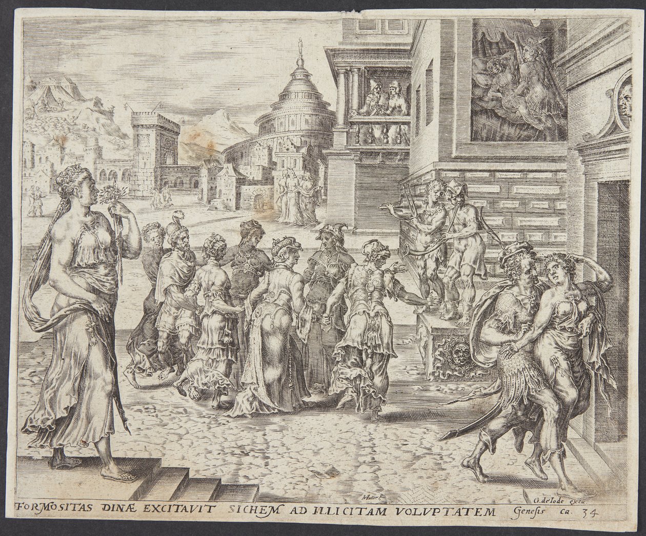 Dina saliendo y seducida por Siquem de Harmen Jansz. Muller