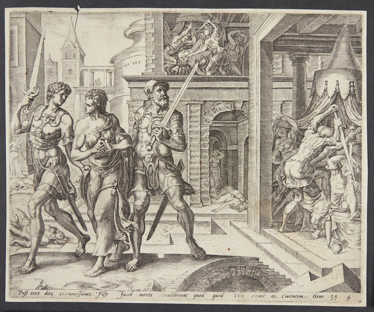 Dinah llevada a casa por Simeón y Leví de Harmen Jansz. Muller