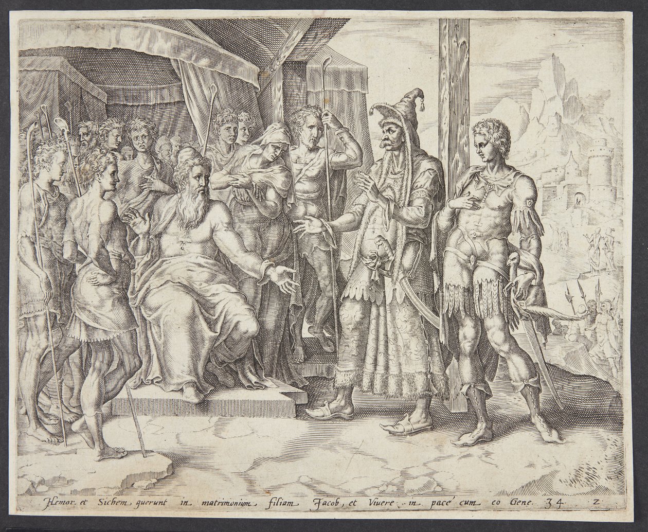 Hamor y Siquem pidiendo la mano de Dina a Jacob de Harmen Jansz. Muller