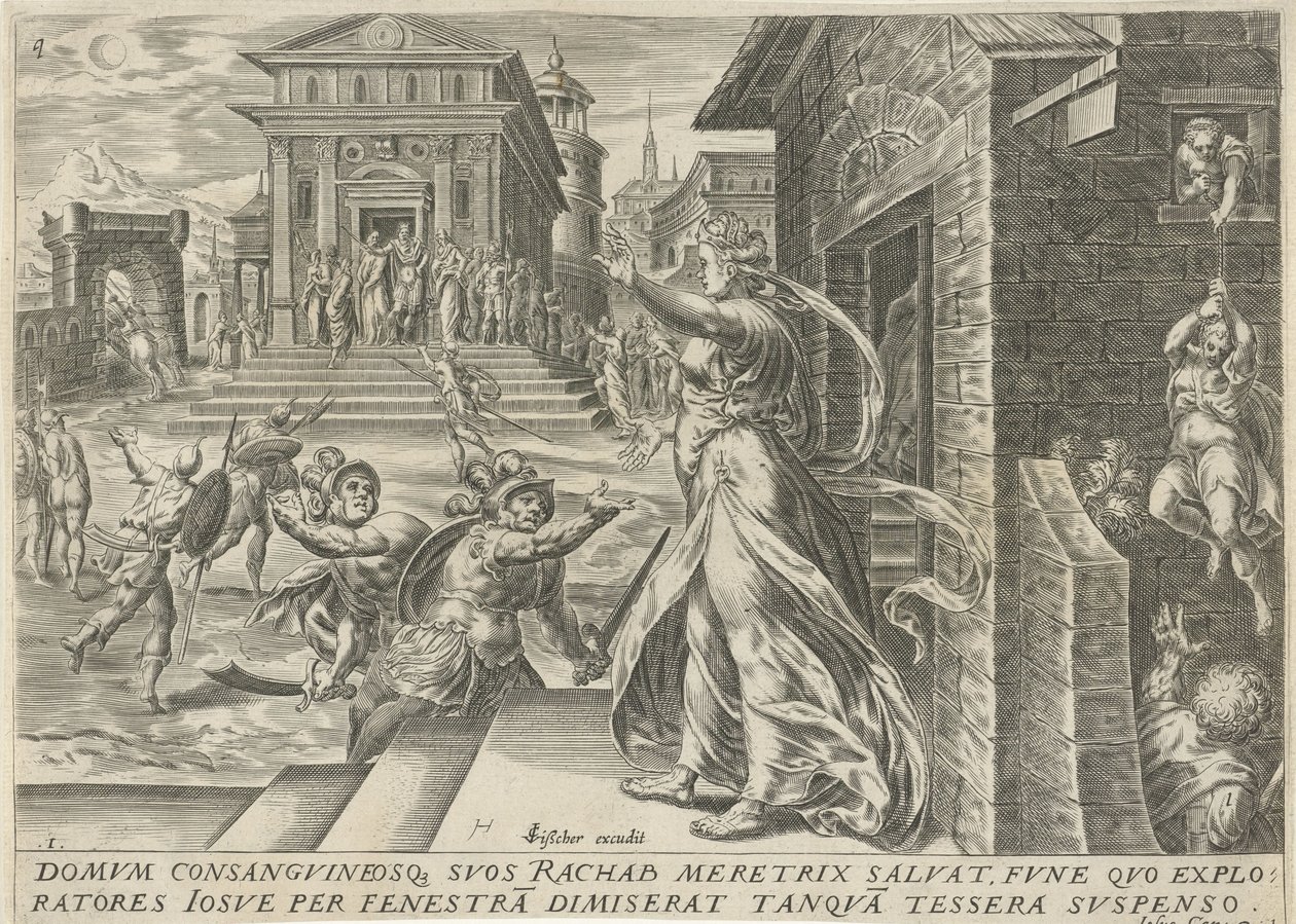 Rahab deja escapar a los espías por la ventana La historia de Josué (título de la serie) de Harmen Jansz Muller