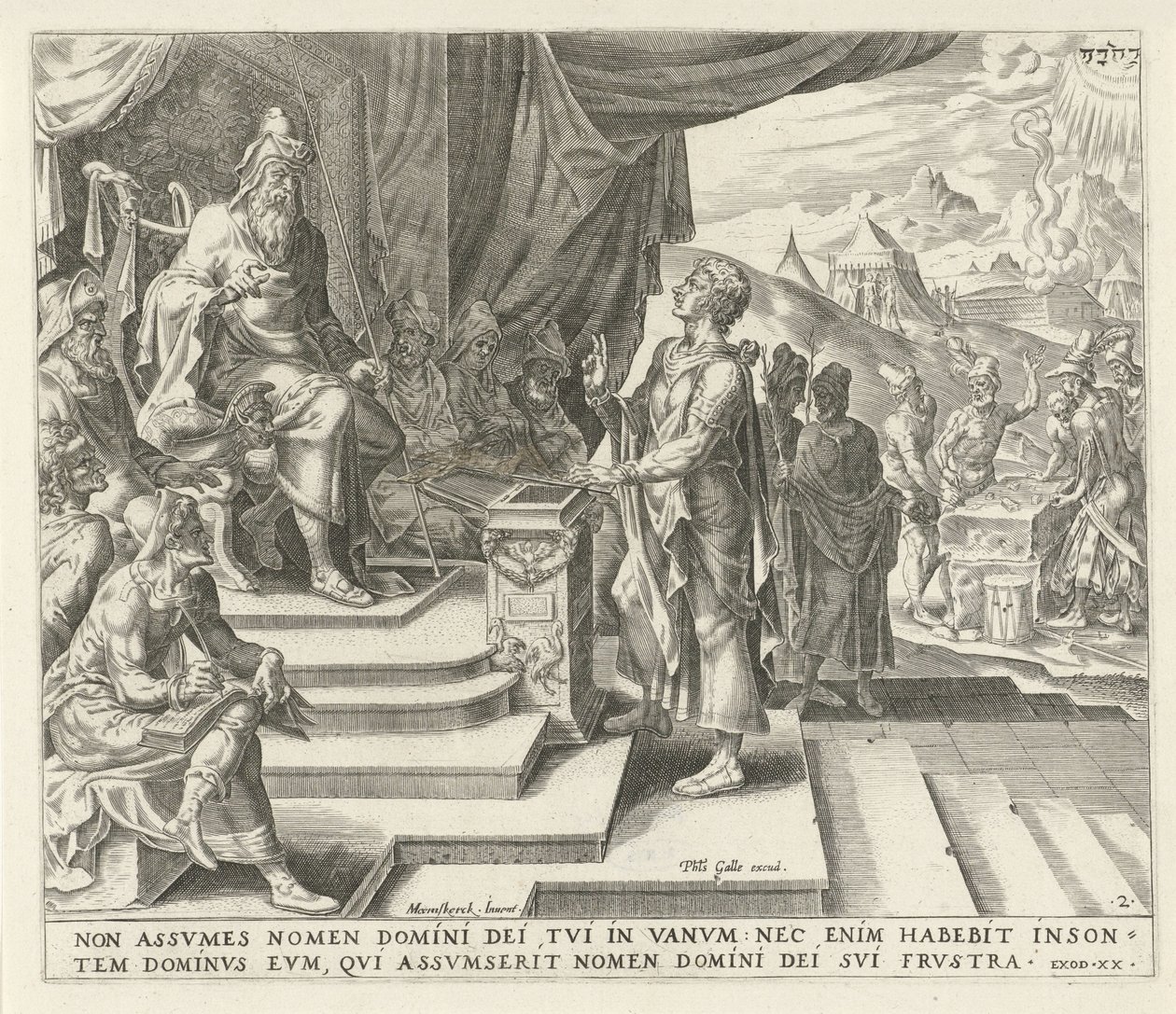 En la corte un hombre jura por Dios No tomarás el nombre de Jehová tu Dios en vano Los Diez Mandamientos (título de la serie) de Harmen Jansz Muller