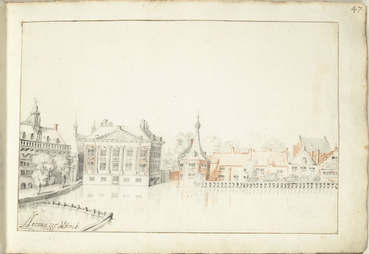 Vista de los edificios en Hofvijver, La Haya de Harmen ter Borch (signed by artist)