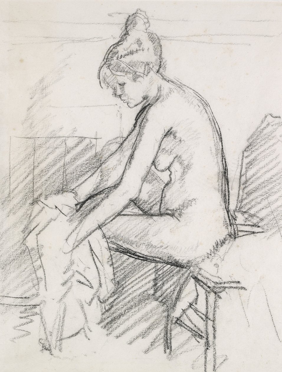 Estudio de una Mujer Desnuda, sentada, secándose el Pie Derecho de Harold Gilman