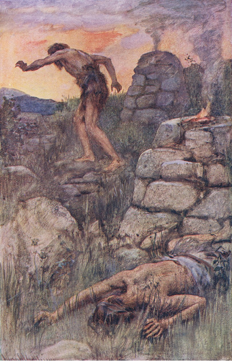 Caín y Abel, ilustración de Pictures That Teach The Crown Series, 1920 de Harold Copping