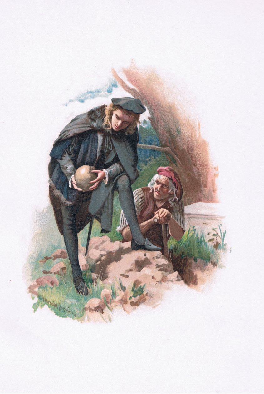 Hamlet y el sepulturero, ilustración de Hamlet de Harold Copping