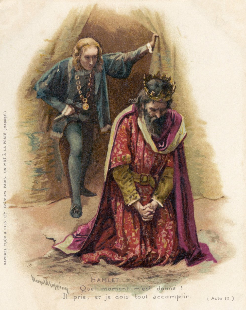 Hamlet confronta al culpable Claudio de Harold Copping