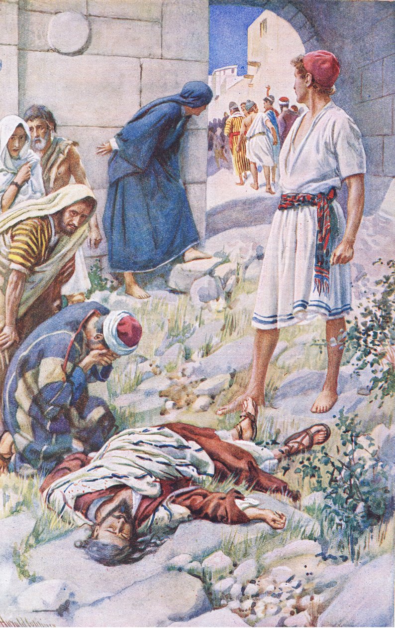 San Pablo apedreado, ilustración de Harold Copping Pictures: The Crown Series, c.1920s de Harold Copping