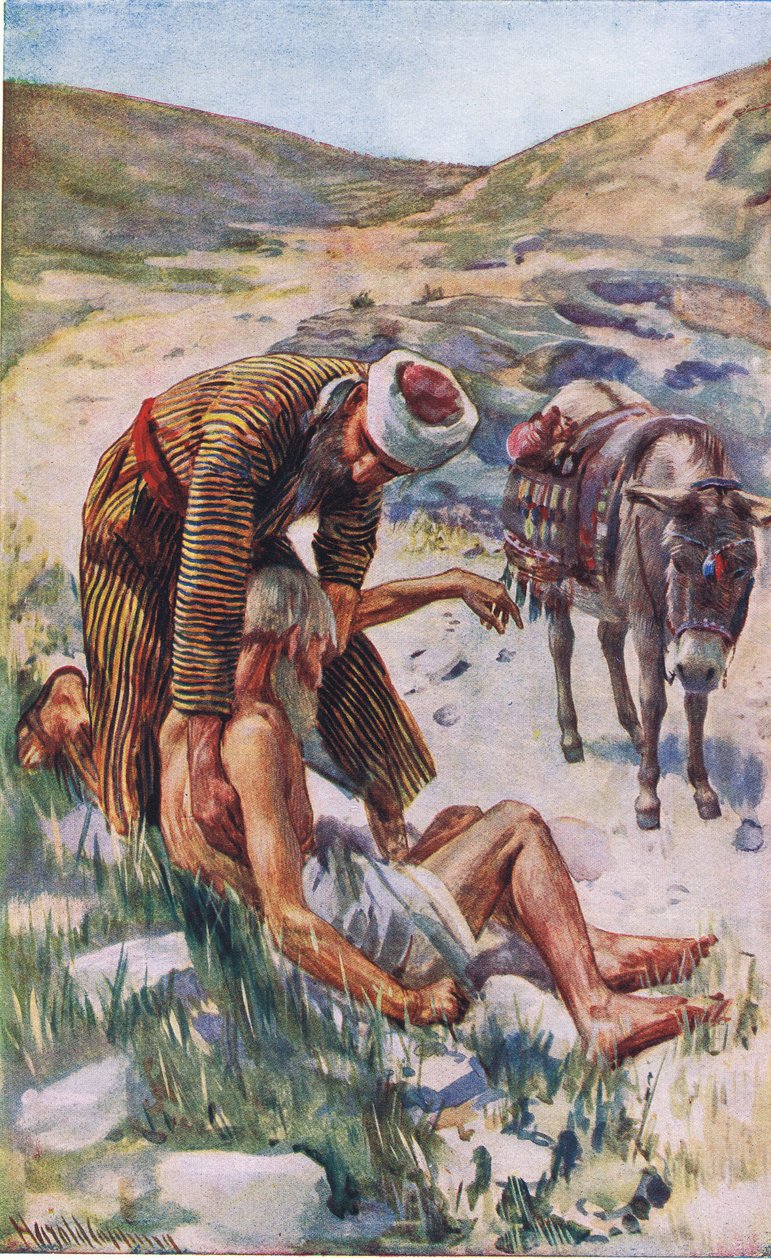 El buen samaritano, ilustración de Harold Copping Pictures: The Crown Series, c.1920s de Harold Copping