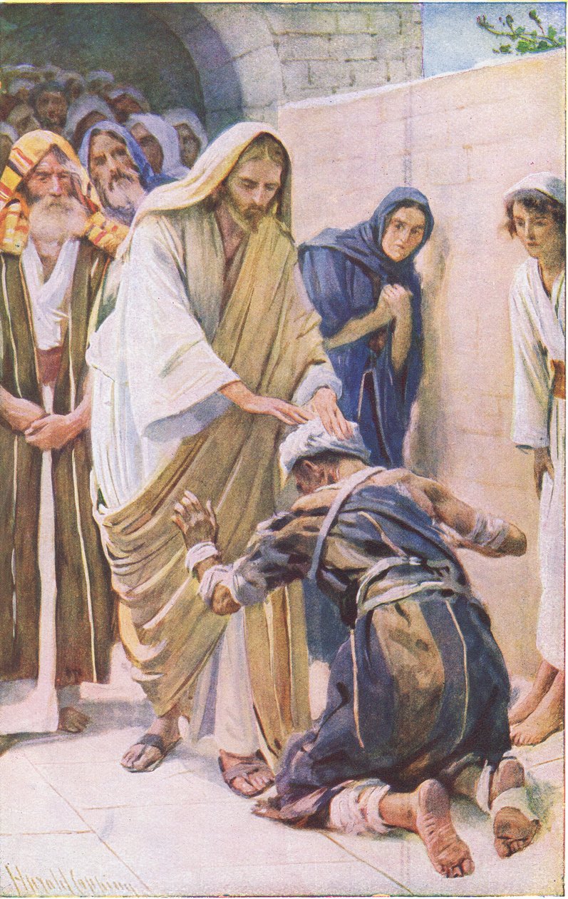 La curación del leproso, ilustración de Harold Copping Pictures: The Crown Series, c.1920s de Harold Copping