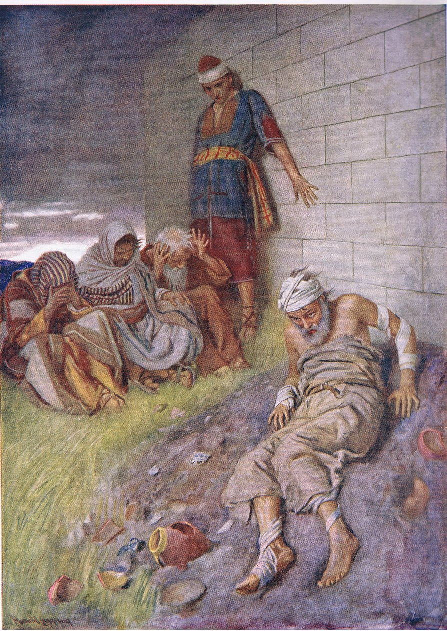 La paciencia de Job, ilustración de Imágenes que Enseñan La Serie de la Corona, 1920 de Harold Copping