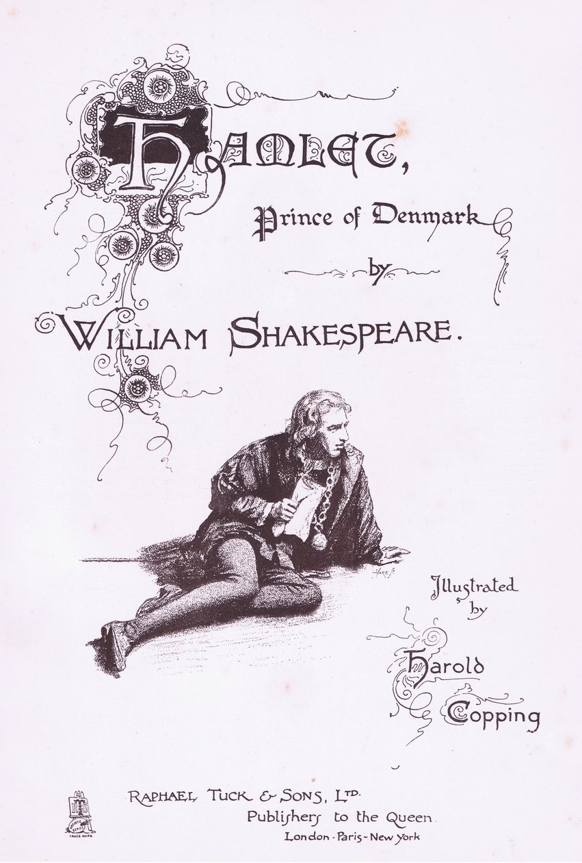 Diseño de la página del título, ilustración de Hamlet de Harold Copping
