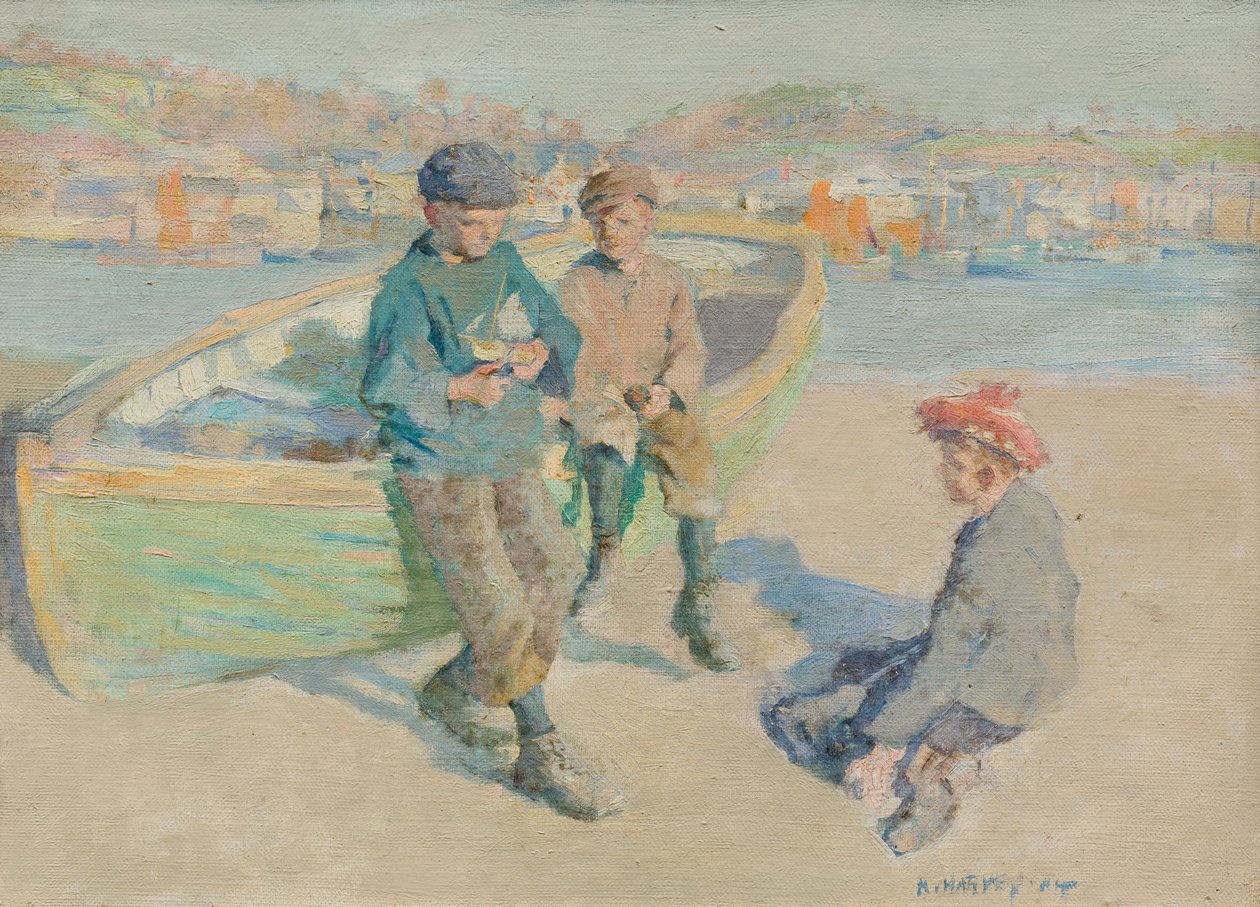 Niños en el puerto de Newlyn de Harold Harvey