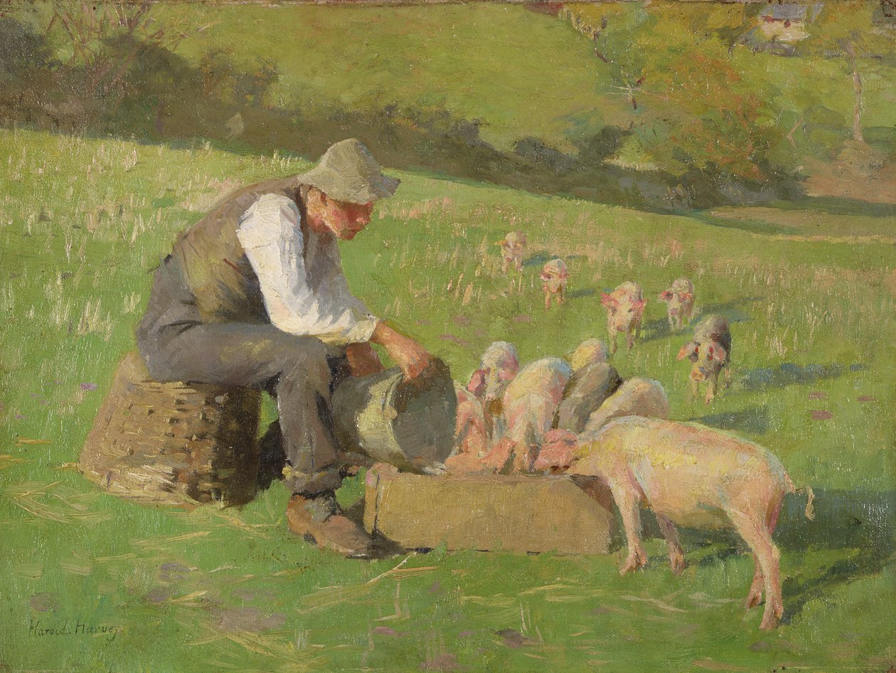 Feeding Time (óleo sobre lienzo) de Harold Harvey