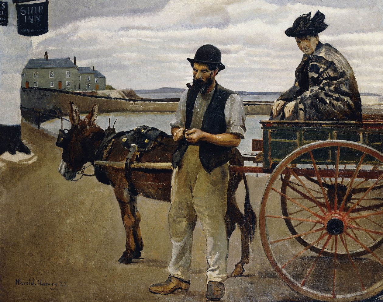 Hombre con una mujer en un carro de Harold Harvey