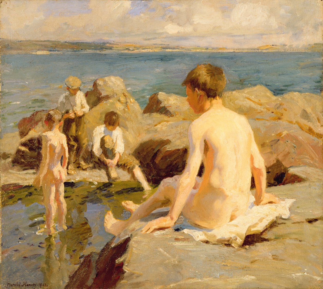 On the Rocks near Newlyn (óleo sobre lienzo) de Harold Harvey