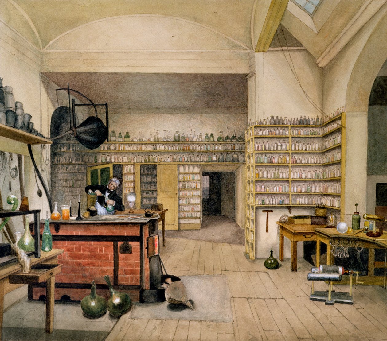 Michael Faraday (1791-1867) en su Laboratorio del Sótano, 1852 de Harriet Jane Moore