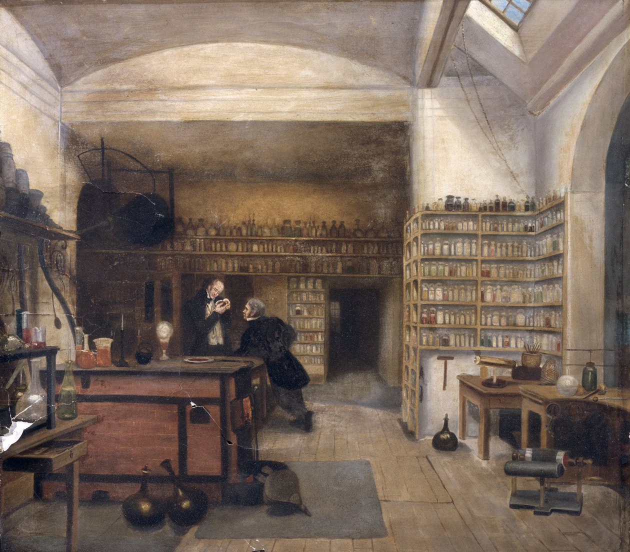 Michael Faraday (1791-1867) en su laboratorio del sótano, 1852 de Harriet Jane Moore