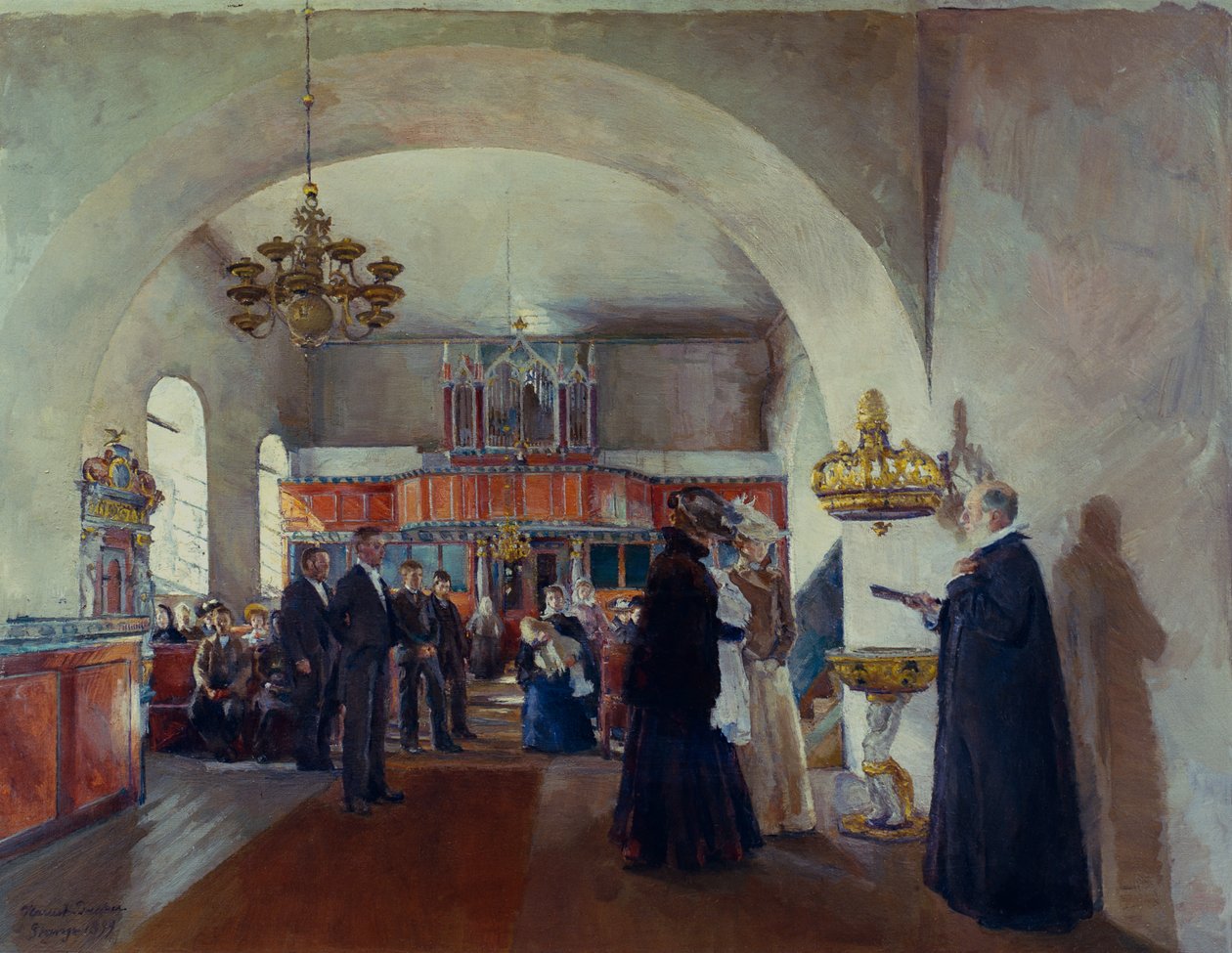 Bautizo en la iglesia de Stange de Harriet Backer