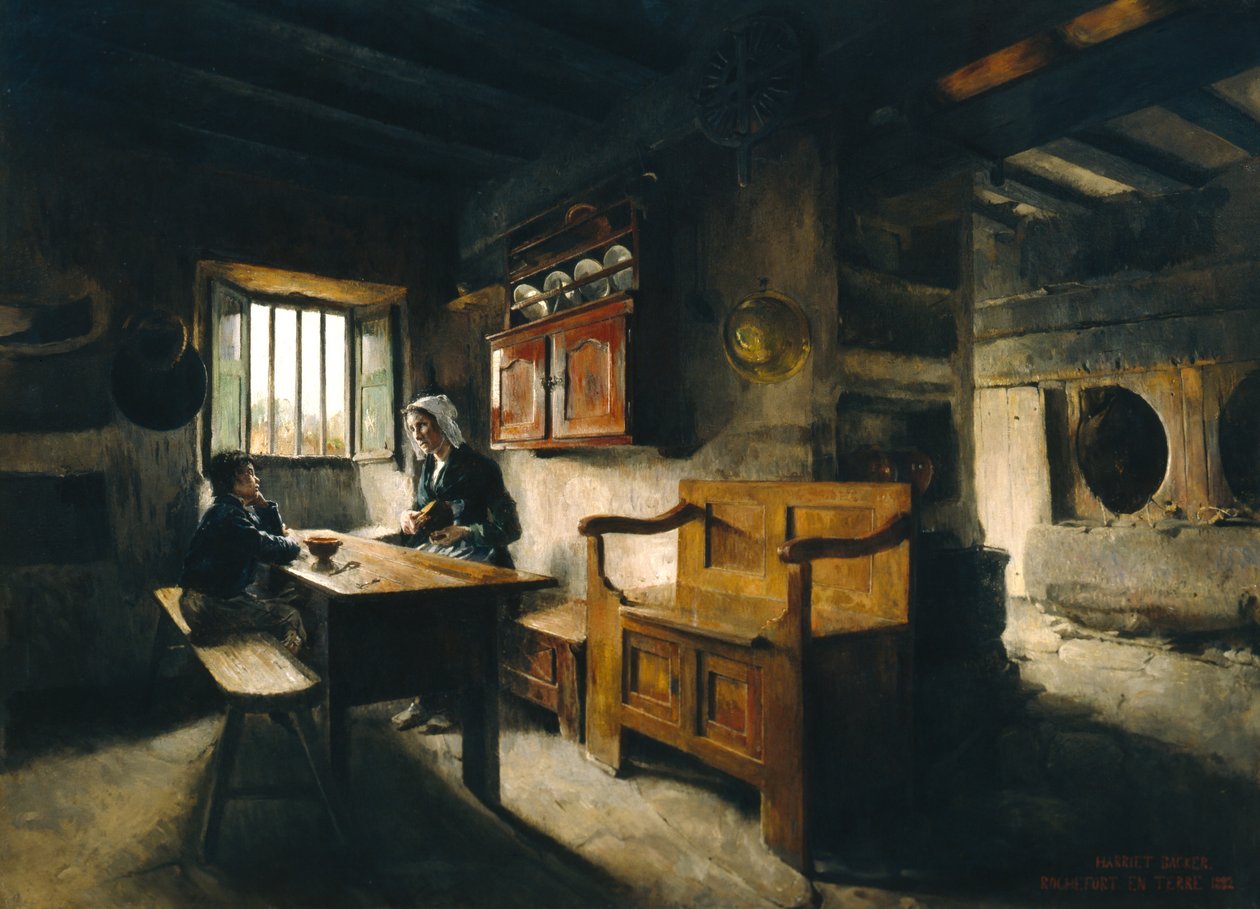 Interior de granja Bretaña (aceite) de Harriet Backer