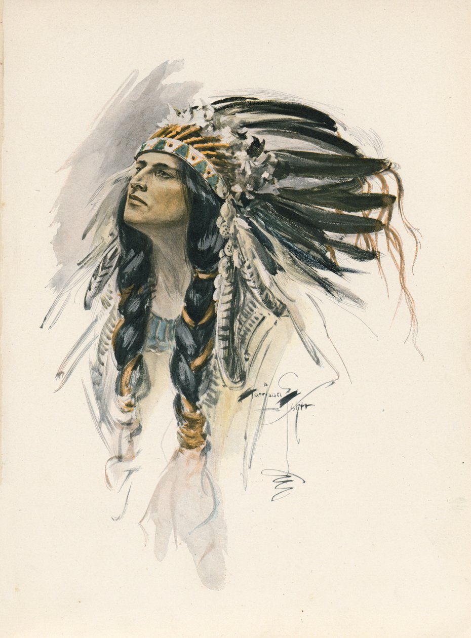 La canción de Hiawatha de Longfellow (litografía en color) de Harrison Fisher