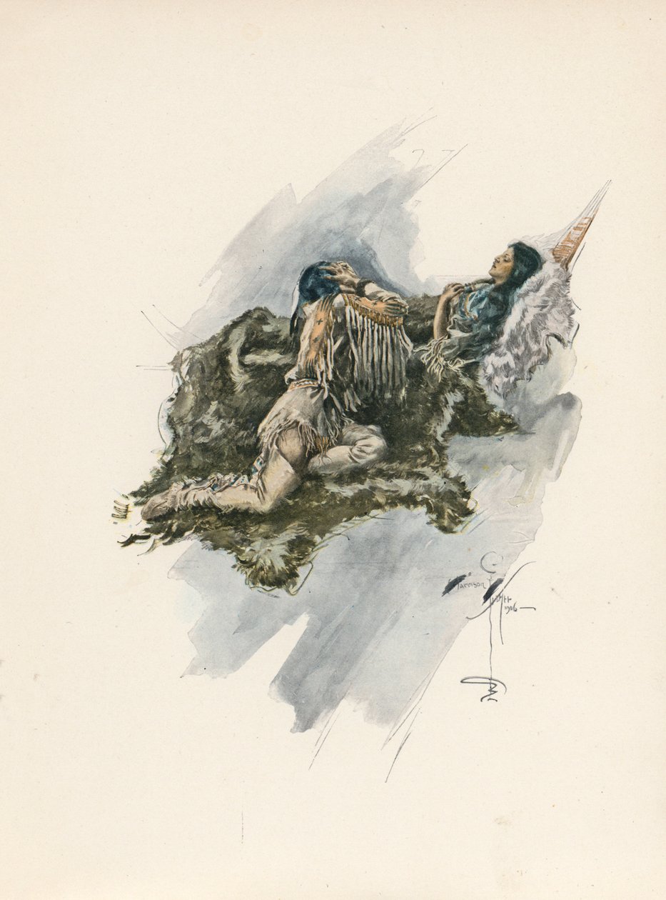 La canción de Hiawatha de Longfellow (litografía en color) de Harrison Fisher