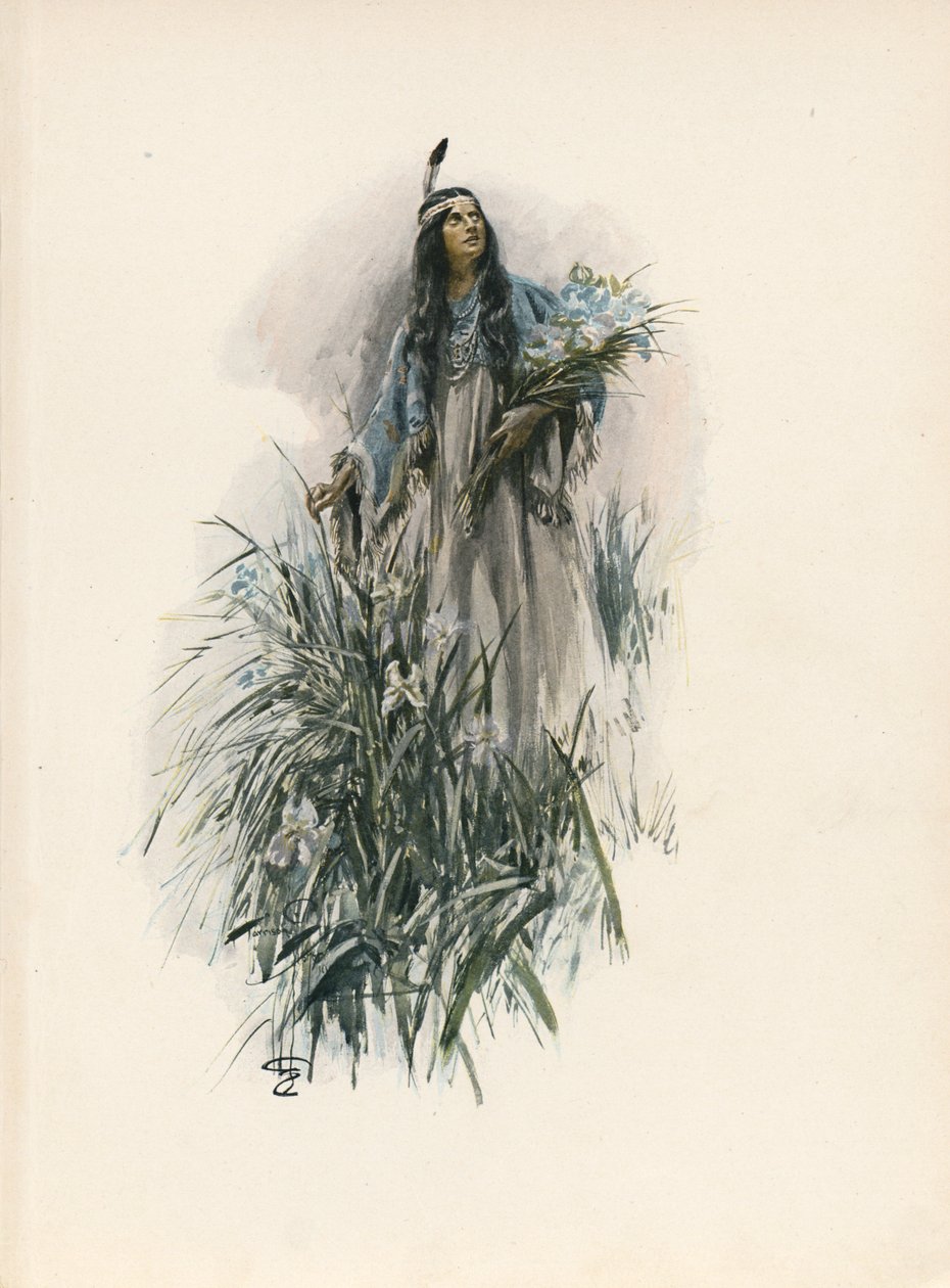 La canción de Hiawatha de Longfellow (litografía en color) de Harrison Fisher